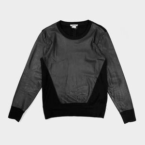 Helmut Lang Lamb Leather and Wool Crewneck Sweater